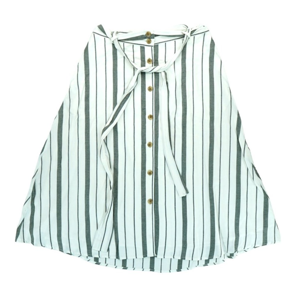 NWT $60 LOFT Outlet Women's Sz 0 White Gray Striped Belted Button Up Midi Skirt
